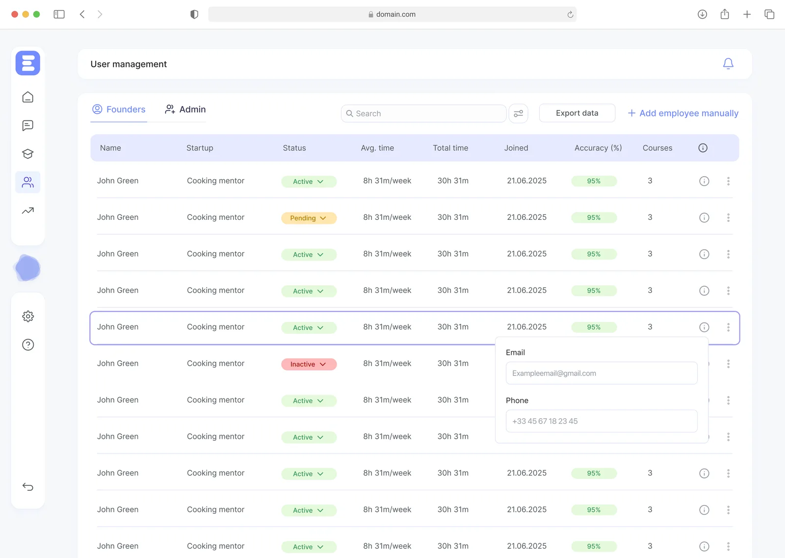Admin user moderation interface