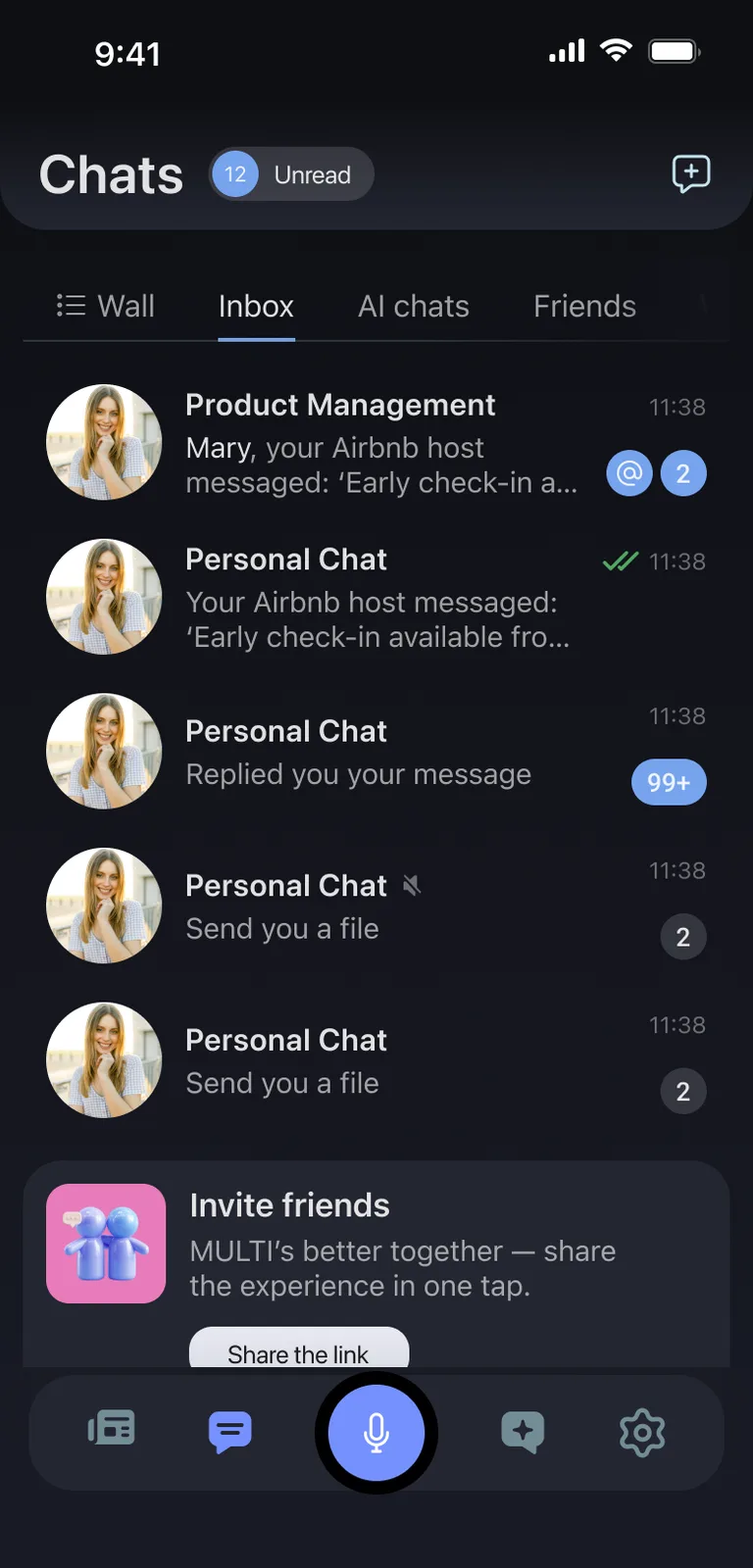 Main conversations screen