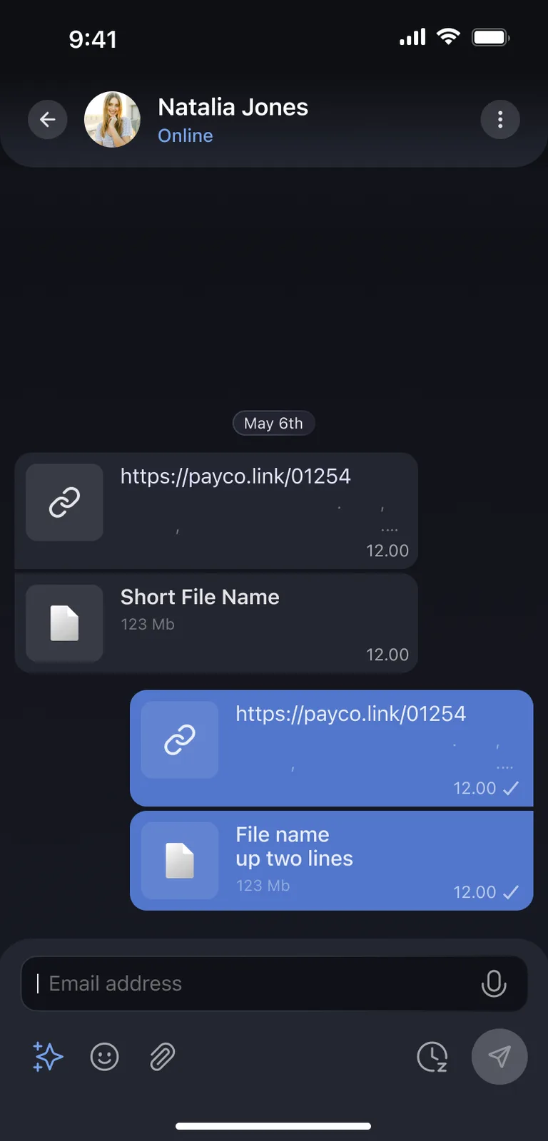 File message and link preview UI
